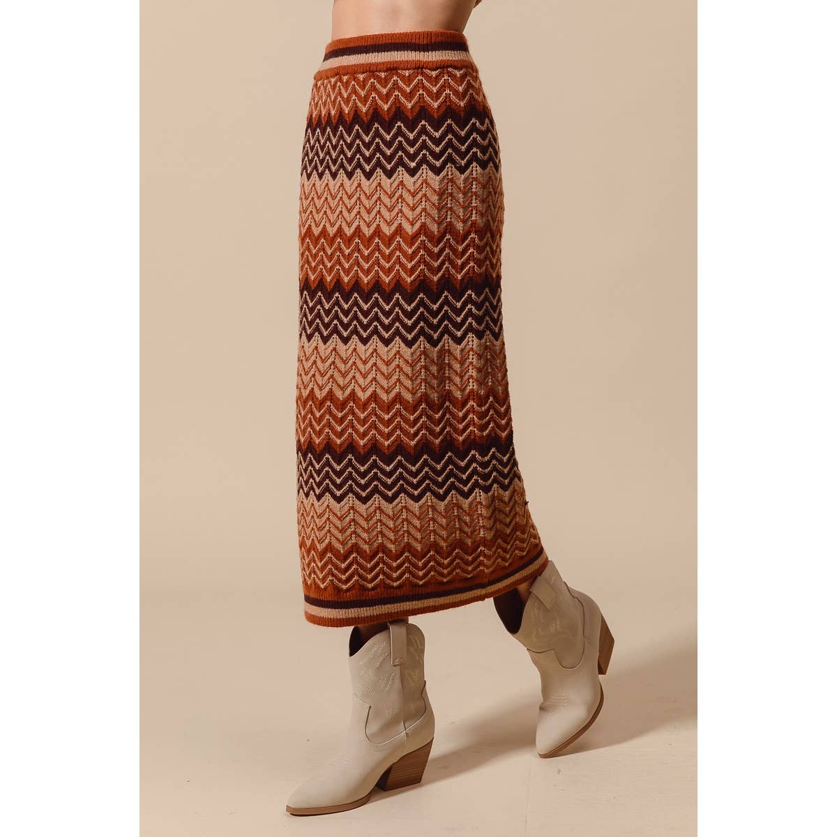 MULTI COLOR CHEVRON KNIT SWEATER MAXI SKIRT