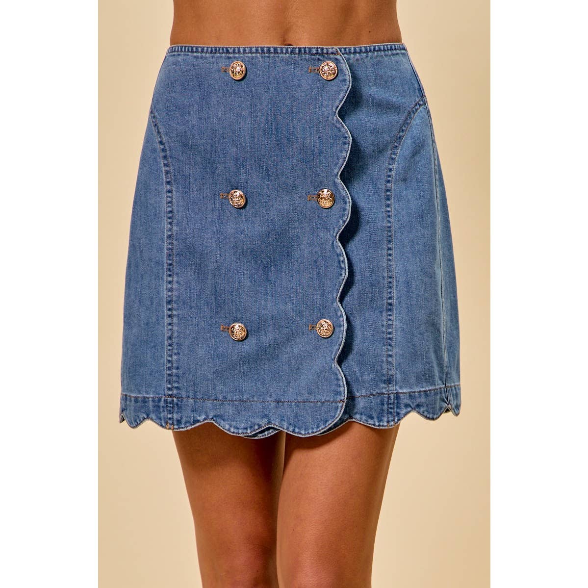 SCALLOP BUTTONED FRONT Denim SKIRT