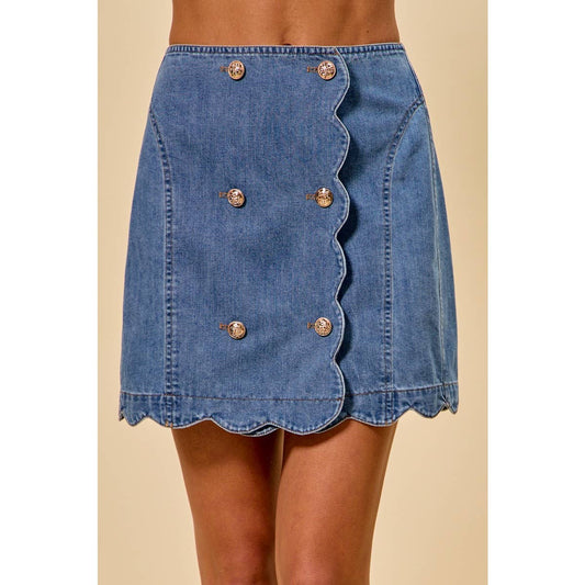 SCALLOP BUTTONED FRONT Denim SKIRT