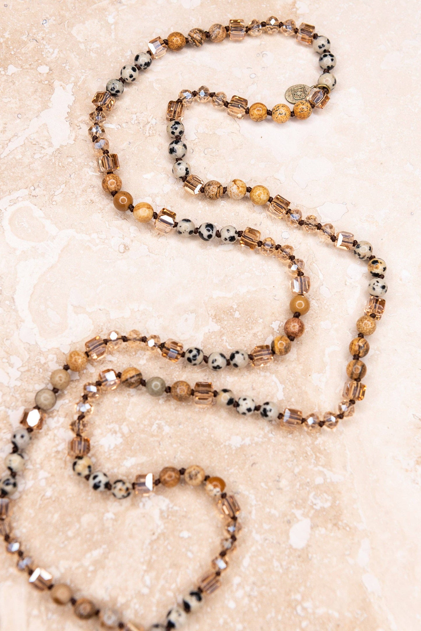 Debbie Beaded Strand Necklace — Brown & Dalmatian Stone