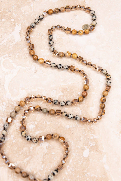 Debbie Beaded Strand Necklace — Brown & Dalmatian Stone