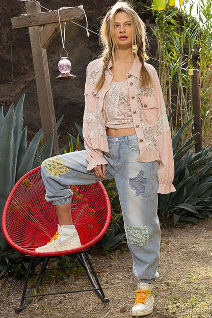 Balloon Sleeve Flower Button Down