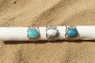 Adjustable Boho Stone Ring – Turquoise, Howlite & Blue | One Size Fits Most - Beach Gypsy