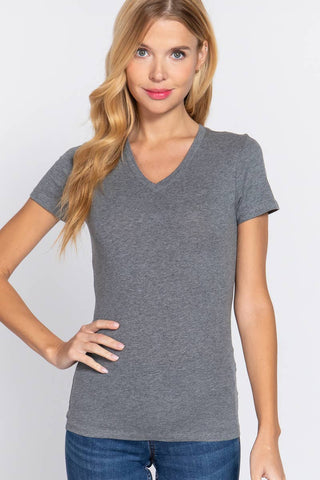Amiee Fitted Short Sleeve V-neck Cotton Top - Beach Gypsy