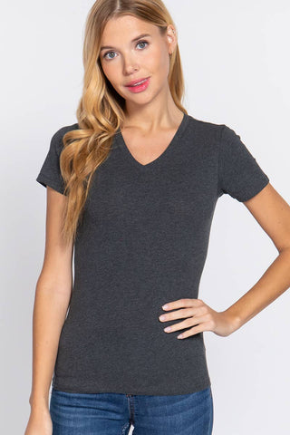 Amiee Fitted Short Sleeve V-neck Cotton Top - Beach Gypsy