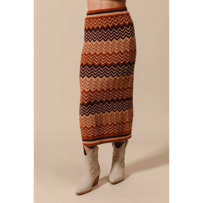 MULTI COLOR CHEVRON KNIT SWEATER MAXI SKIRT