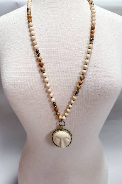 MoonChaser Beaded Moon Face Pendant Necklace