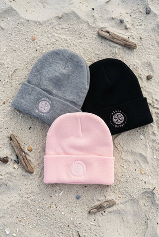 Beach Gypsy Light Grey Beanie with Pink Logo - Beach Gypsy