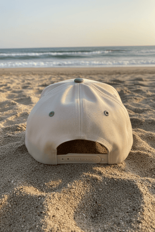 Beach Gypsy Sage Trucker Hat shown front-facing to display its embroidered patch and two-tone panel design