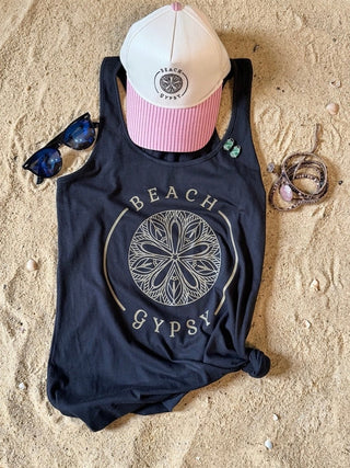 Beach Gypsy Tank laid flat or shown on a model, highlighting its boho fabric and neckline