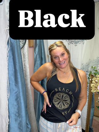 Beach Gypsy Tank laid flat or shown on a model, highlighting its boho fabric and neckline