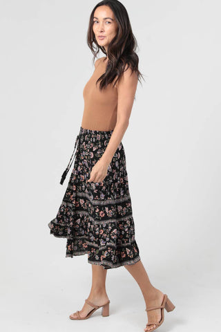 Black Floral Elastic Waist Skirt - Beach Gypsy