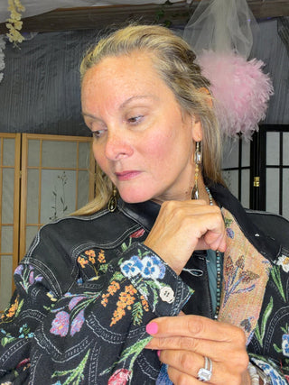 Black Floral Jacquard Jacket - Beach Gypsy