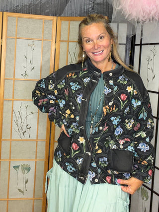 Black Floral Jacquard Jacket - Beach Gypsy