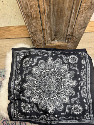 Black Square Paisley Mandala Scarf - Beach Gypsy