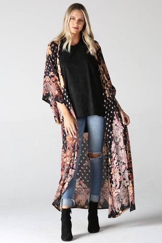 Bleach Tie-Dye Printed Duster Kimono - Beach Gypsy