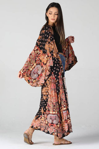 Bleach Tie-Dye Printed Duster Kimono - Beach Gypsy