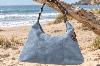 Blue Suede-Style Slouchy Hobo Shoulder Bag - Beach Gypsy