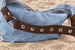 Blue Suede-Style Slouchy Hobo Shoulder Bag - Beach Gypsy