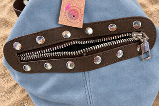 Blue Suede-Style Slouchy Hobo Shoulder Bag - Beach Gypsy