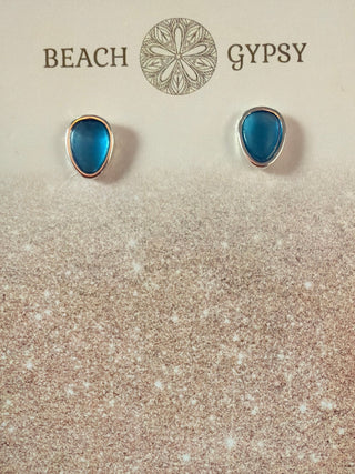 Blue Water Drop Stud Earrings - Beach Gypsy