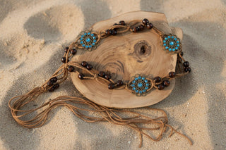 Boho Braided Rope Belt laid flat to show its buckle and woven texture