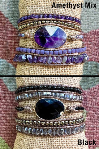Boho Multi Wrap Bracelet with Large Stone - Beach Gypsy