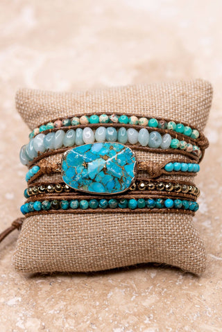 Boho Multi Wrap Bracelet with Large Stone - Beach Gypsy
