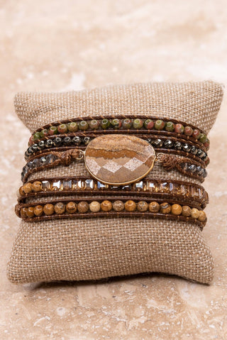 Boho Multi Wrap Bracelet with Large Stone - Beach Gypsy