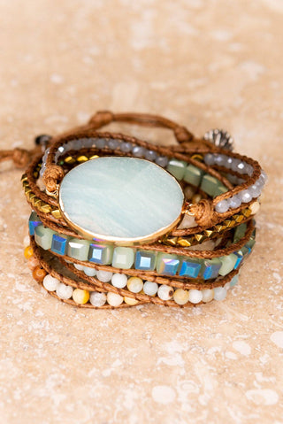 Boho Multi Wrap Bracelet with Large Stone - Beach Gypsy