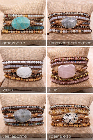 Boho Multi Wrap Bracelet with Large Stone - Beach Gypsy