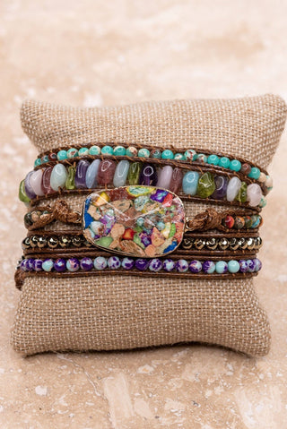 Boho Multi Wrap Bracelet with Large Stone - Beach Gypsy