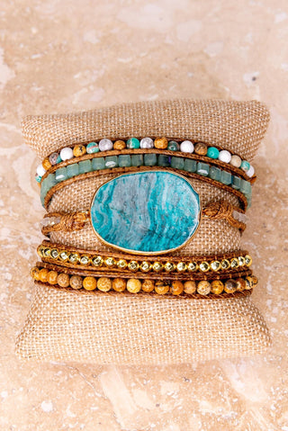 Boho Multi Wrap Bracelet with Large Stone - Beach Gypsy