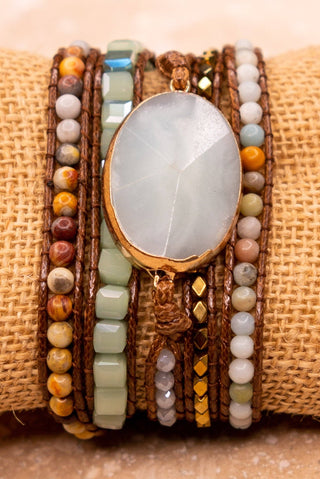Boho Multi Wrap Bracelet with Large Stone - Beach Gypsy