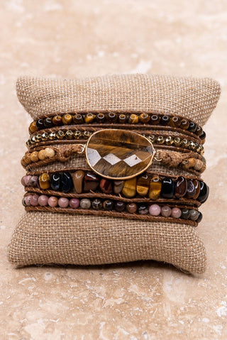 Boho Multi Wrap Bracelet with Large Stone - Beach Gypsy