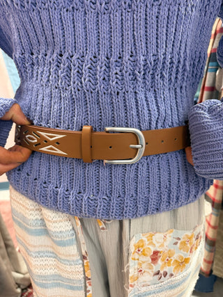 Brown Geometric Embroidered Belt - Beach Gypsy