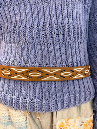 Brown Geometric Embroidered Belt - Beach Gypsy