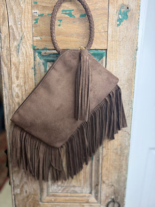Brown Suede Fringe Wristlet Bag - Beach Gypsy