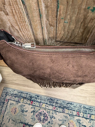Brown Sueded Fringe Shoulder Bag - Beach Gypsy