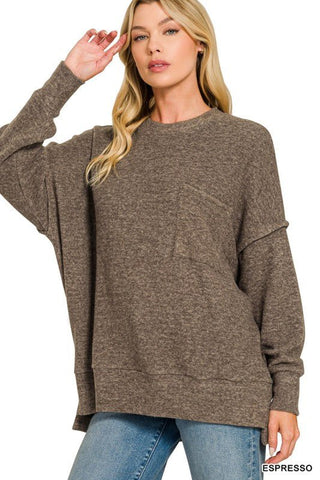 Brushed Melange Drop Shoulder Oversized Sweater - Beach Gypsy