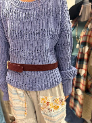 Burgundy Sueded Belt with Gold-Tone Buckle - Beach Gypsy
