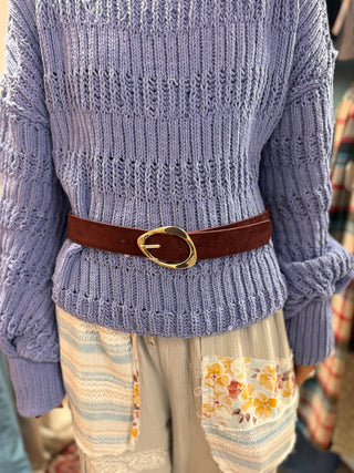 Burgundy Sueded Belt with Gold-Tone Buckle - Beach Gypsy