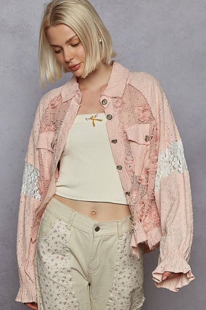 Balloon Sleeve Flower Button Down