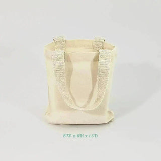 back view of canvas bag with dimensions