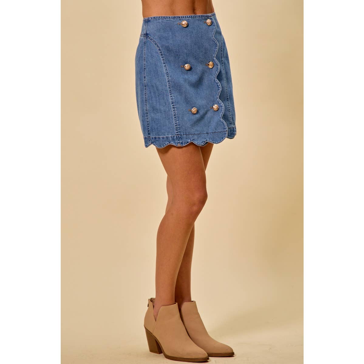 SCALLOP BUTTONED FRONT Denim SKIRT