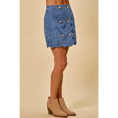 SCALLOP BUTTONED FRONT Denim SKIRT