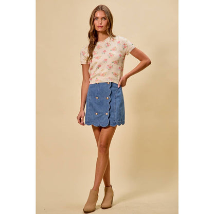 SCALLOP BUTTONED FRONT Denim SKIRT
