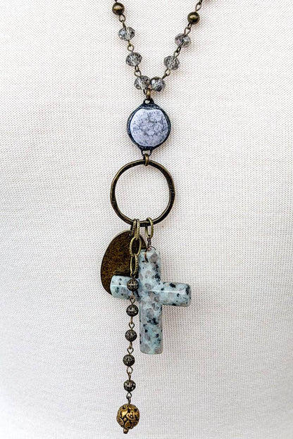 Leanora Long Chain Stone Pendant & Bead Necklace