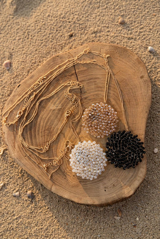 Circular Beaded Long Medallion Pendant Necklace - Beach Gypsy