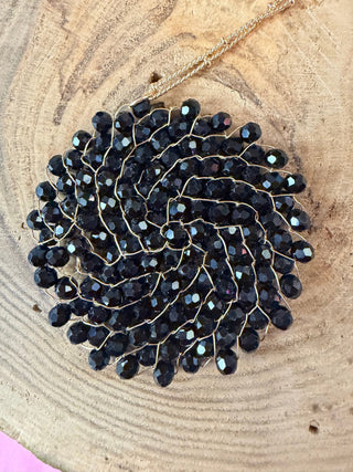Circular Beaded Long Medallion Pendant Necklace - Beach Gypsy